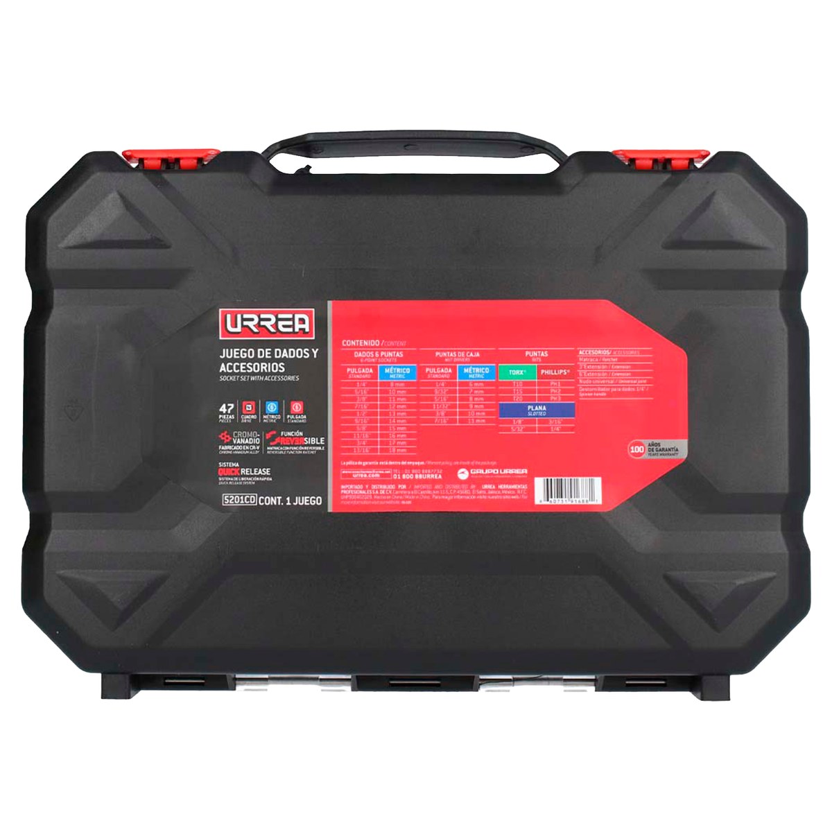 Juego de dados y accesorios cuadro de 3/8" combinado, 47 piezas Urrea - Imagen 2