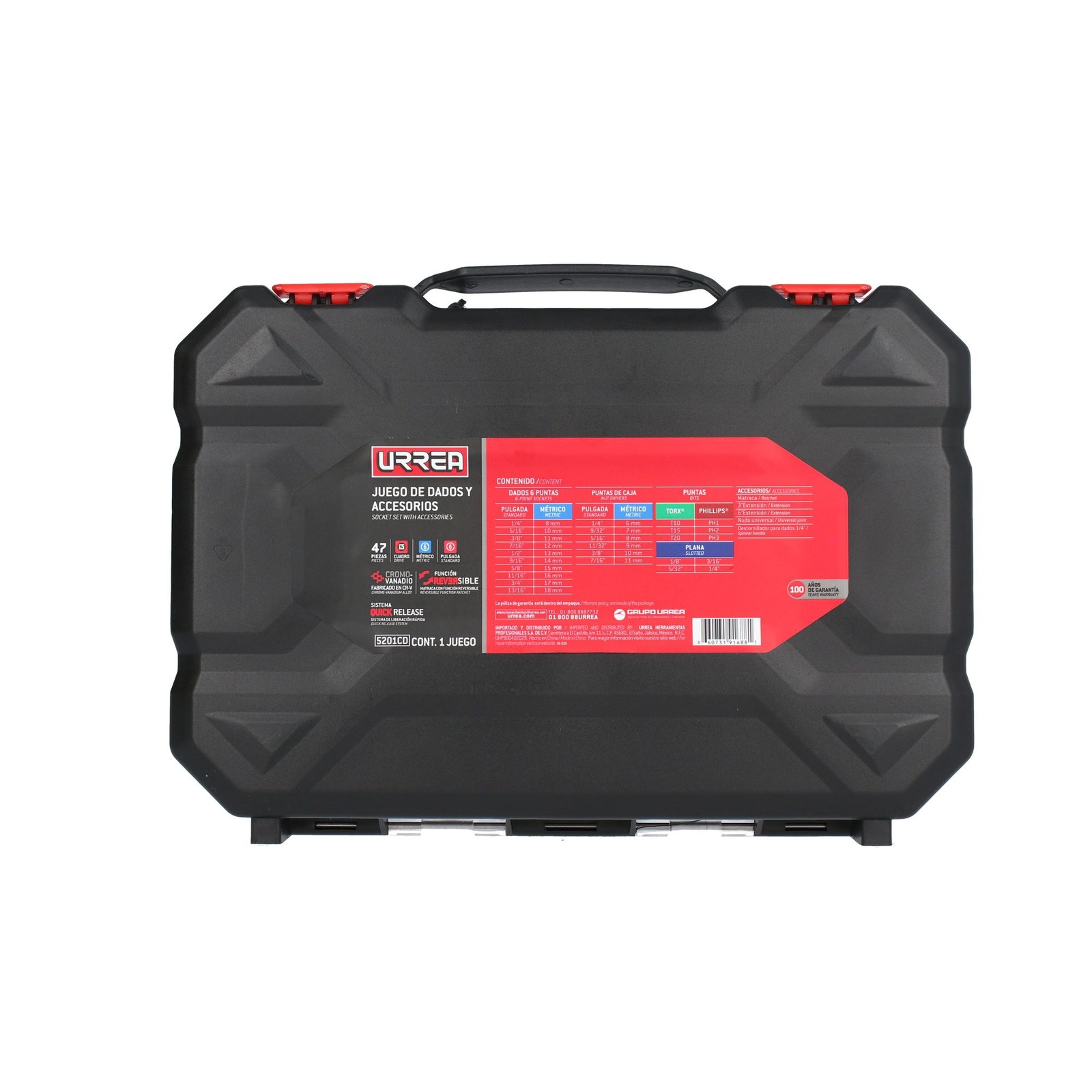 Juego de dados y accesorios cuadro de 3/8" combinado, 47 piezas Urrea - Imagen 4
