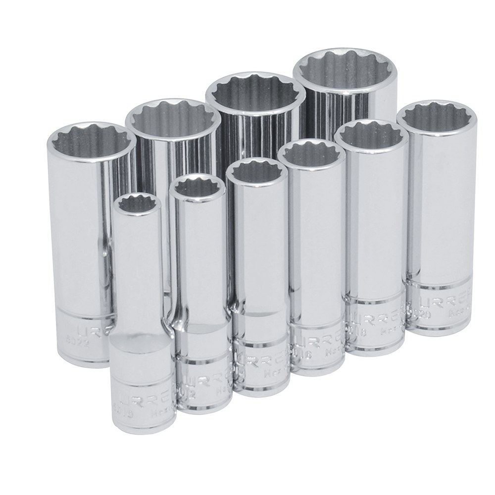 Juego de dados largos cuadro de 3/8", 12 puntas, en pulgadas, 10 piezas Urrea