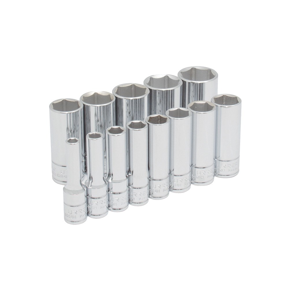Juego de dados largos cuadro de 3/8", 6 puntas, en pulgadas, 13 piezas Urrea