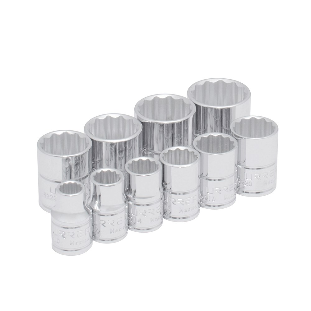 Juego de dados cuadro de 3/8", 12 puntas, en pulgadas, 10 piezas Urrea