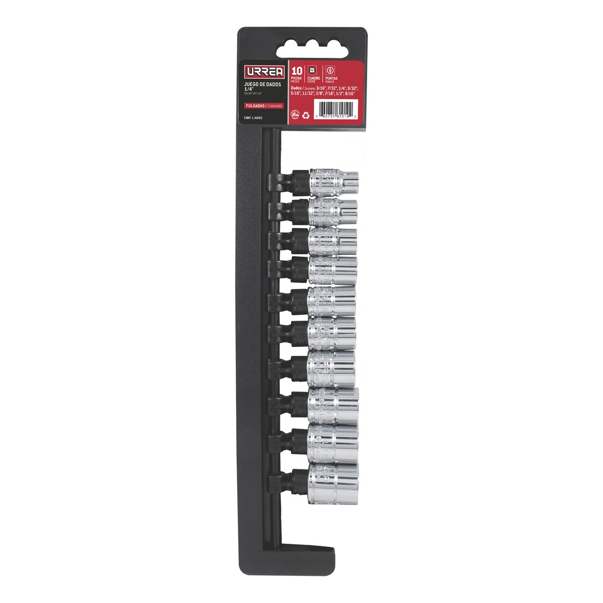 Juego de dados cuadro de 3/8", 12 puntas, en pulgadas, 10 piezas Urrea - Imagen 2