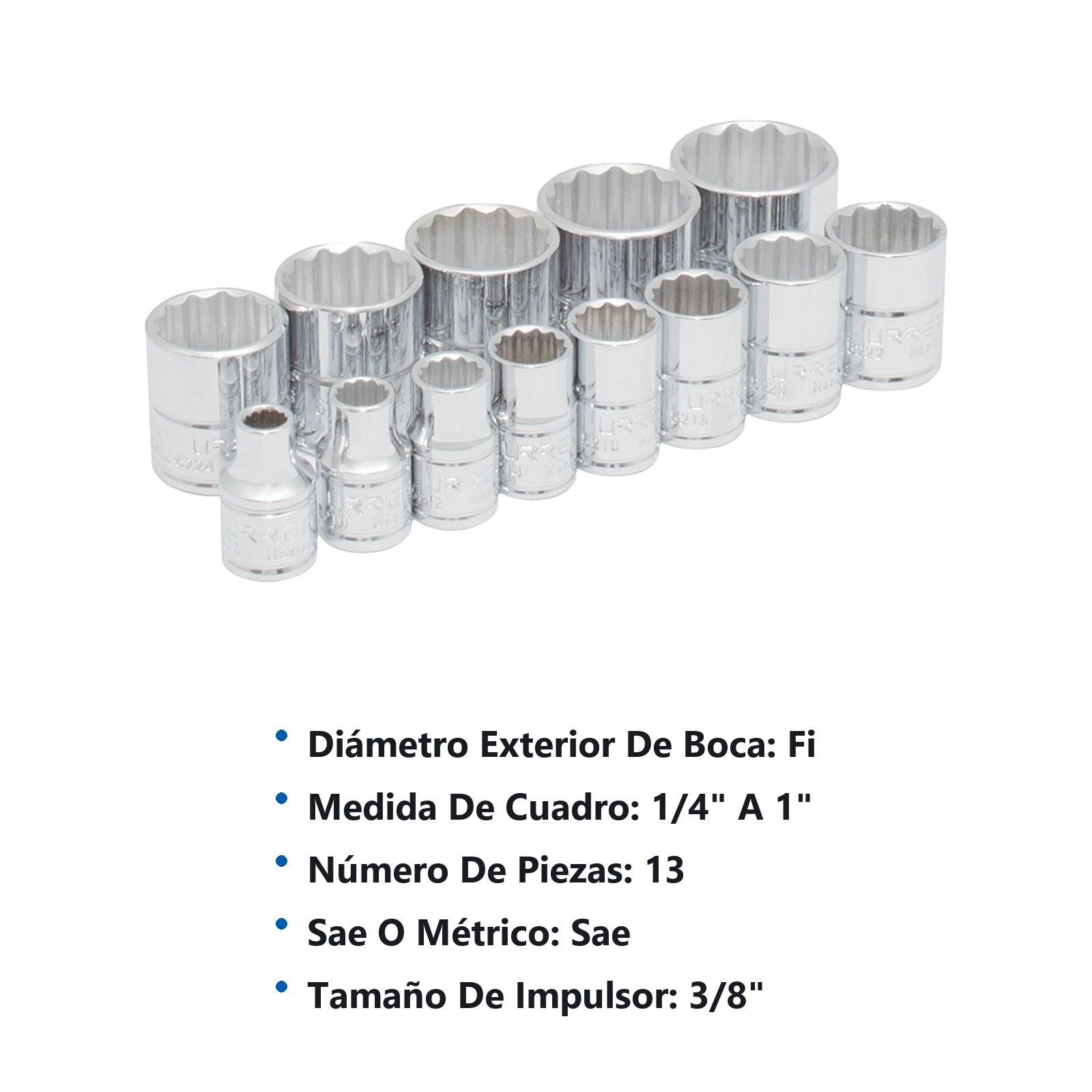 Juego de dados cuadro de 3/8", 12 puntas, en pulgadas, 13 piezas Urrea - Imagen 3