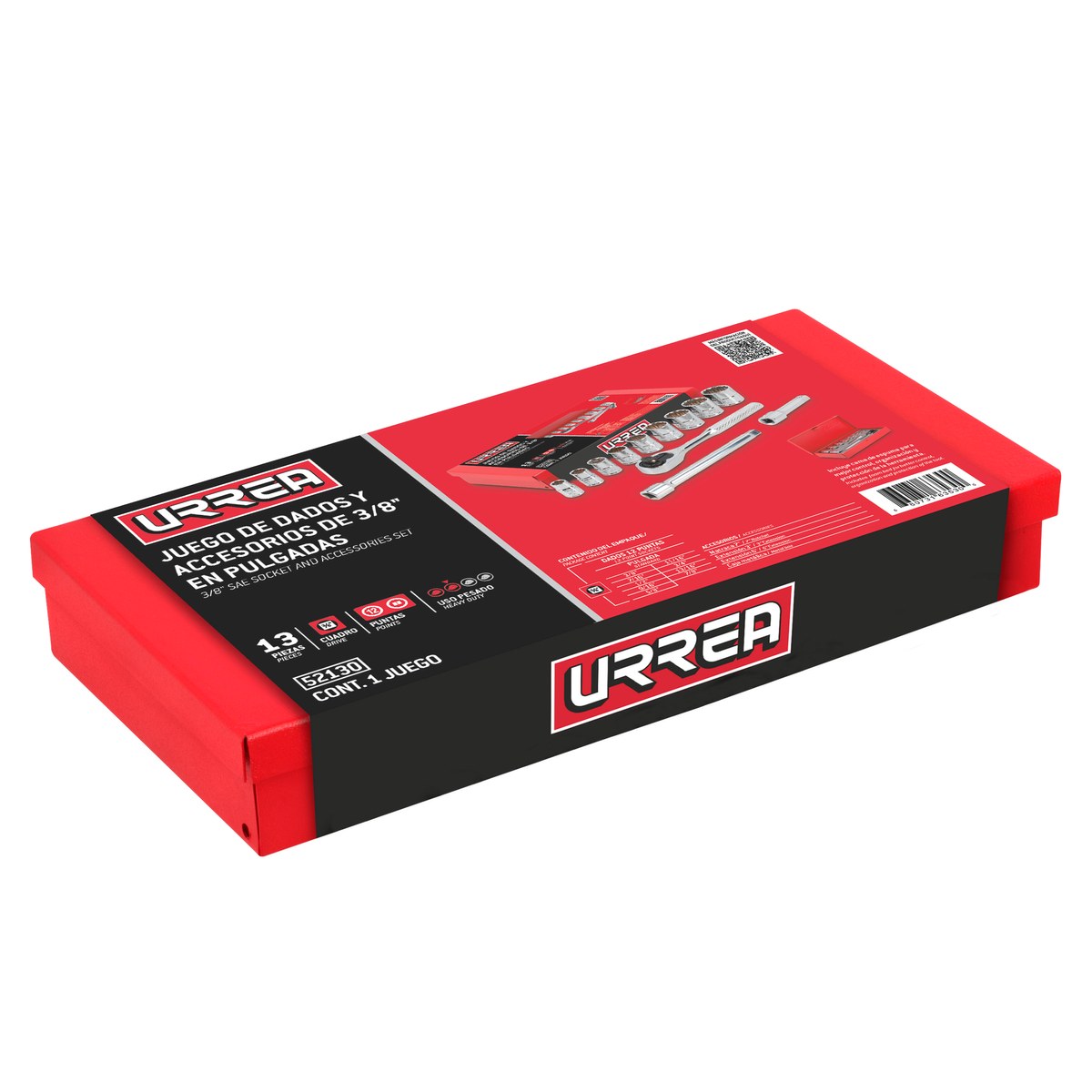 Juego de dados y accesorios cuadro de 3/8" en pulgadas, 13 piezas Urrea - Imagen 2