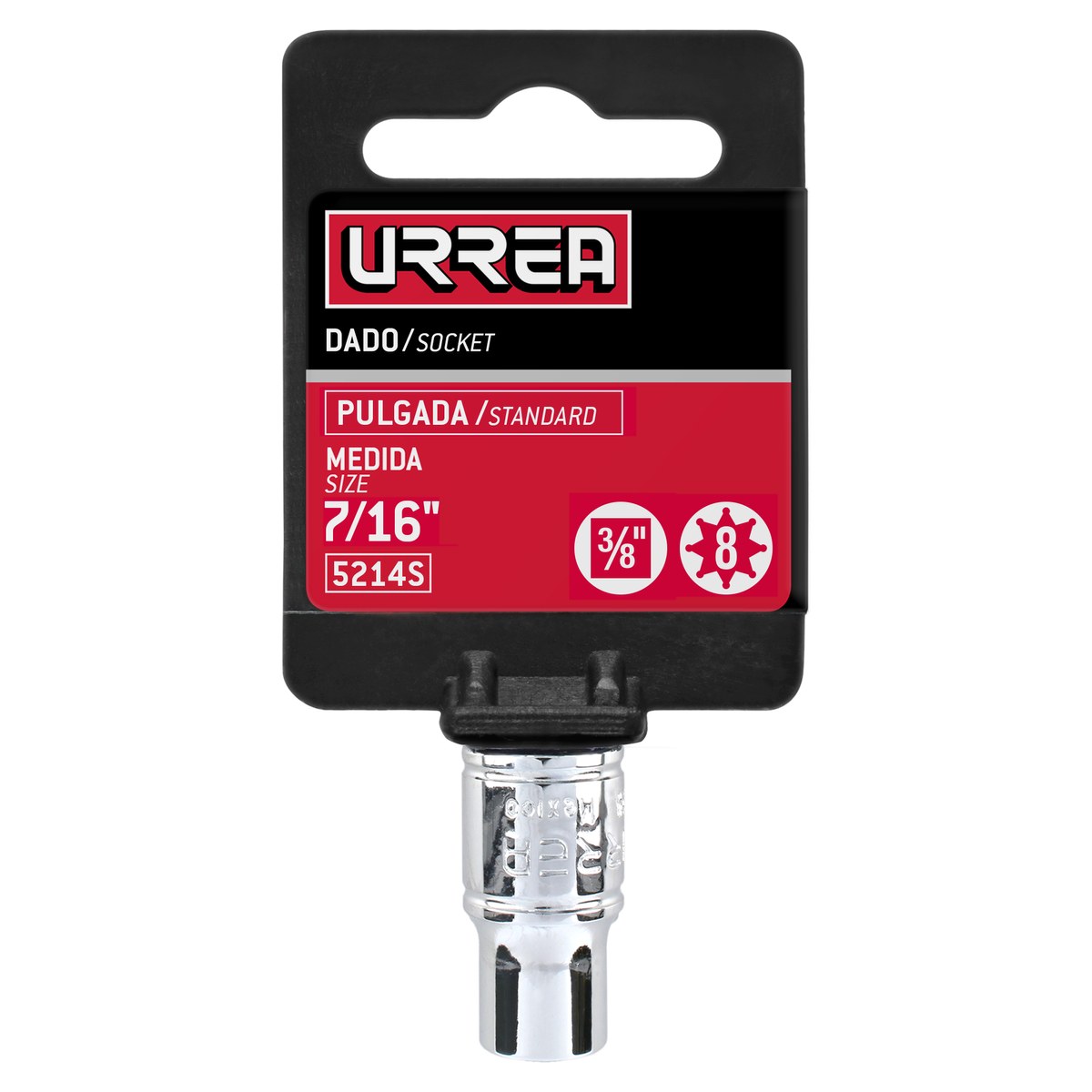 Dado cuadro de 3/8", 8 puntas, en pulgadas, 7/16" Urrea - Imagen 3