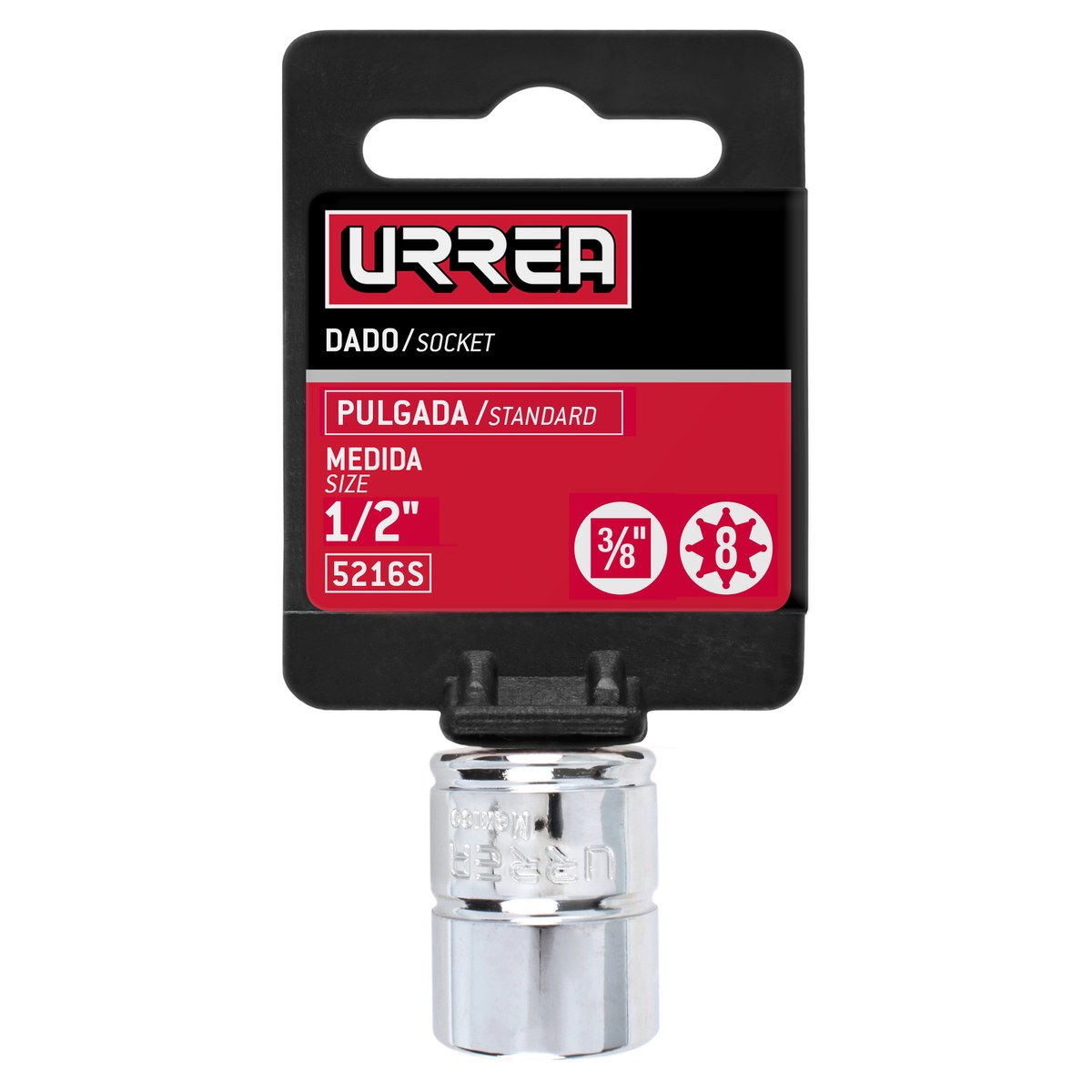 Dado cuadro de 3/8", 8 puntas, en pulgadas, 1/2" Urrea - Imagen 3