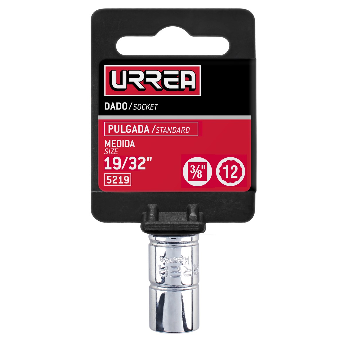 Dado cuadro de 3/8", 12 puntas, en pulgadas, 19/32" Urrea - Imagen 2