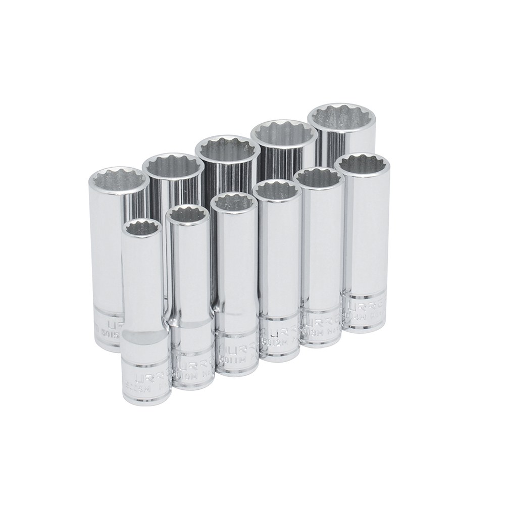Juego de dados largos cuadro de 3/8", 12 puntas, métricos, 11 piezas Urrea
