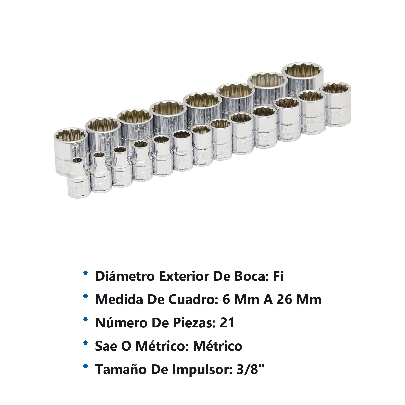 Juego de dados cuadro de 3/8", 12 puntas, métricos, 21 piezas Urrea - Imagen 2
