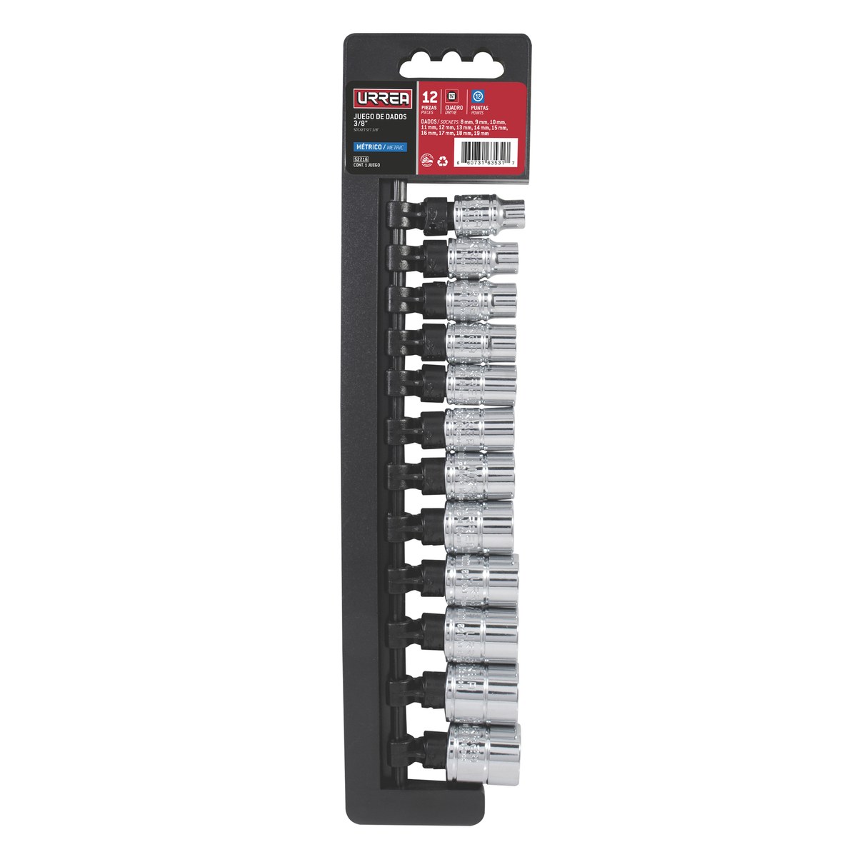 Juego de dados cuadro de 3/8", 12 puntas, métricos, 12 piezas Urrea - Imagen 2