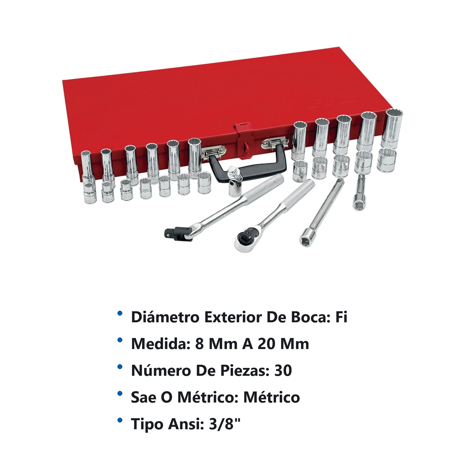Juego de dados y accesorios cuadro de 3/8" métrico, 30 piezas Urrea - Imagen 3