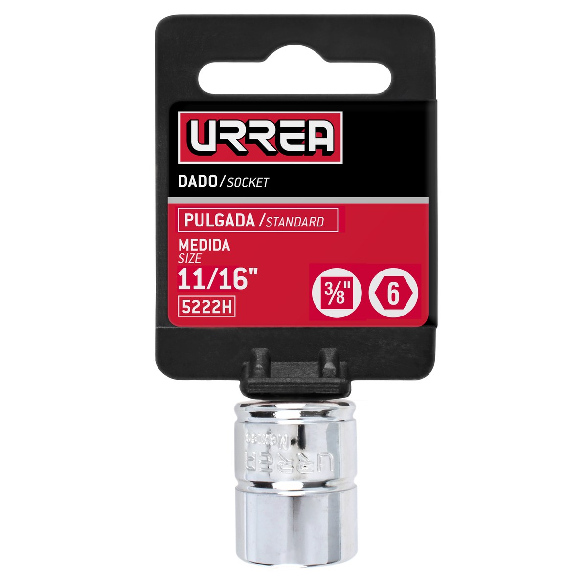 Dado cuadro de 3/8", 6 puntas, en pulgadas, 11/16" Urrea - Imagen 3
