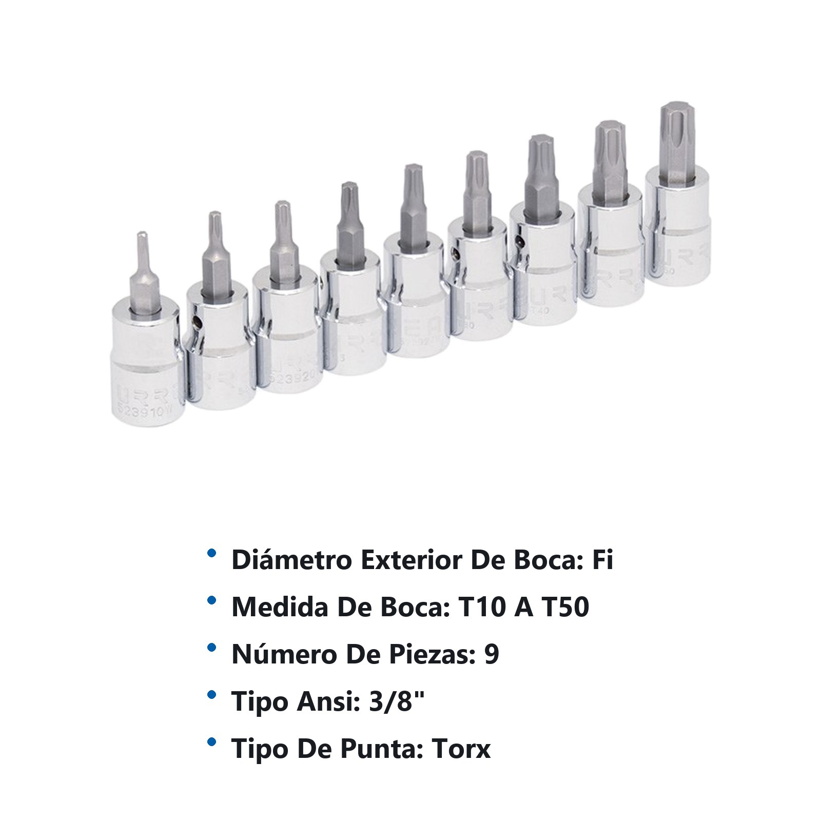 Juego de dados con punta torx cuadro de 3/8", 9 piezas Urrea - Imagen 3