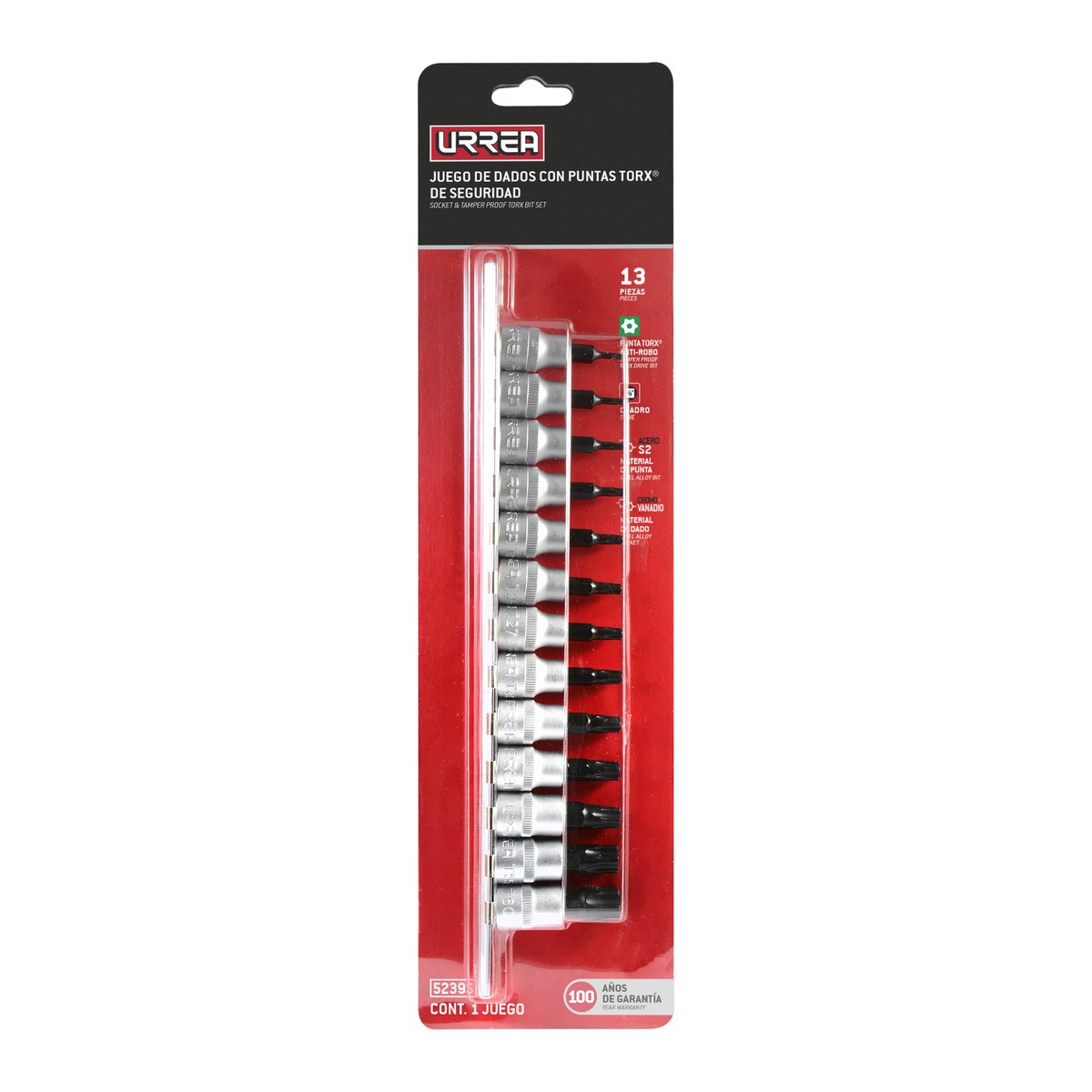 Juego de dados con punta torx tamper proof cuadro de 3/8", 5 puntas, 13 piezas Urrea - Imagen 2