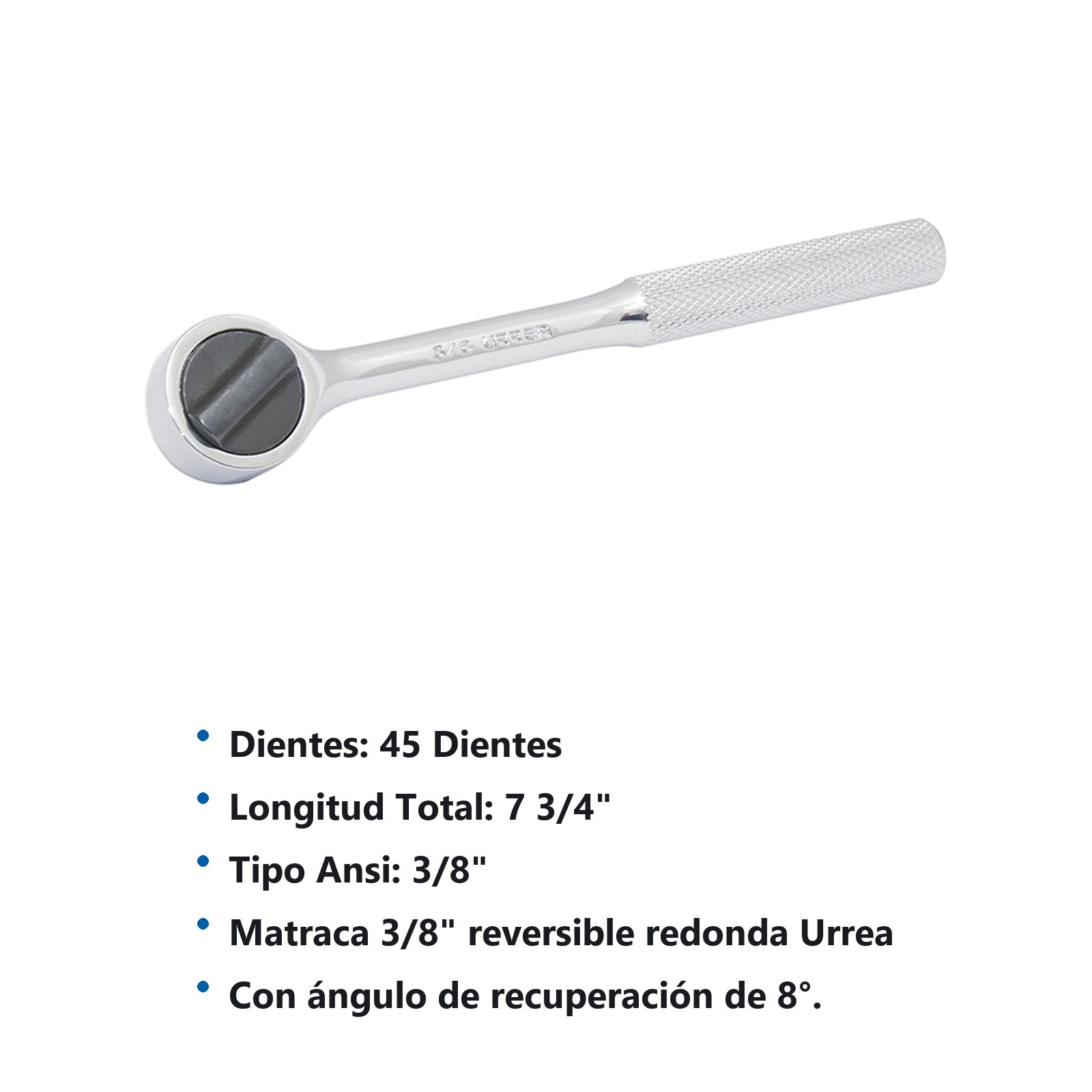 Matraca reversible cabeza redonda, para dado cuadro de 3/8" Urrea - Imagen 2