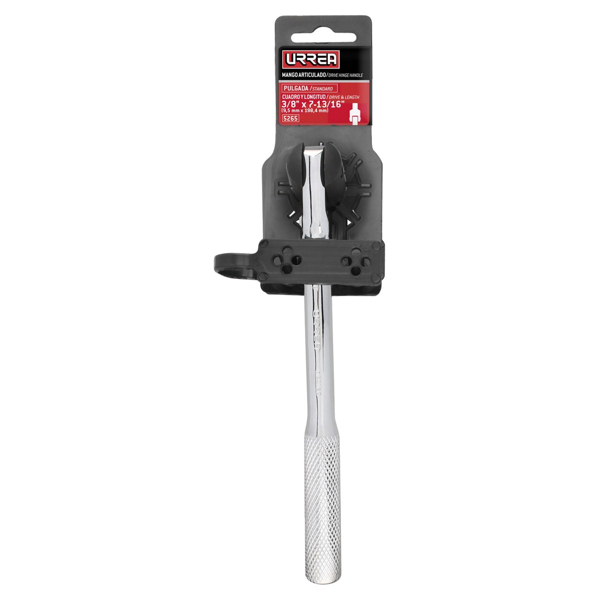 Mango articulado cromado para dado cuadro de 3/8", 7-13/16" Urrea - Imagen 2