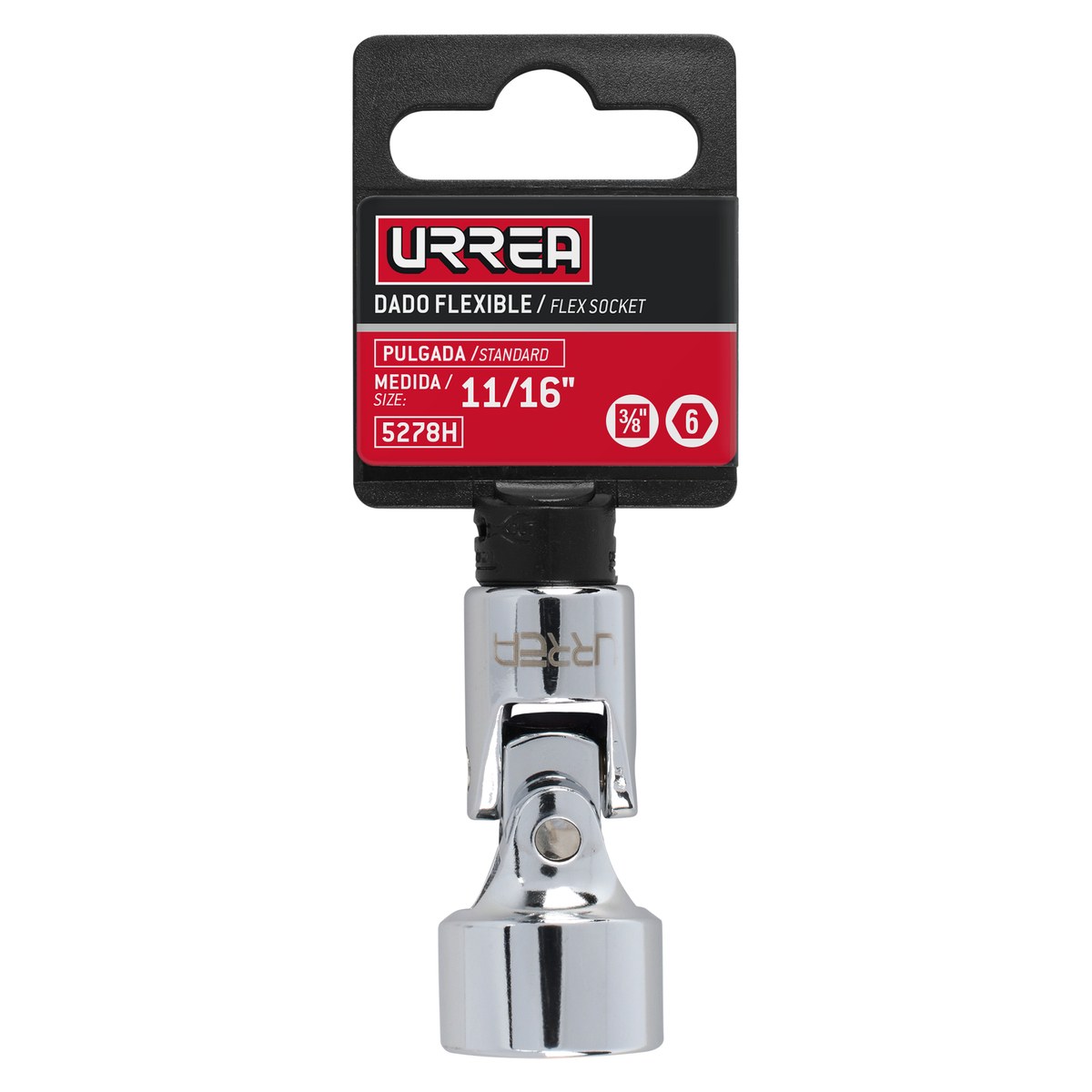 Dado flexible cuadro de 3/8", 6 puntas, en pulgadas, 11/16" Urrea - Imagen 3