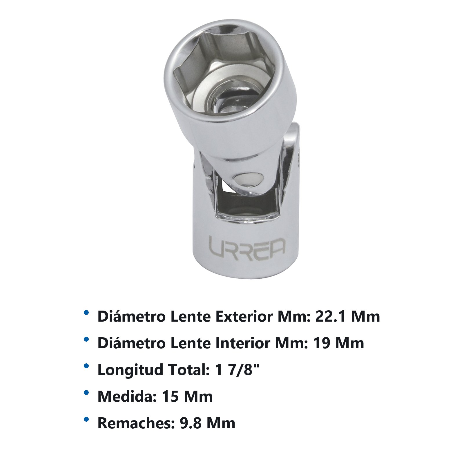 Dado flexible cuadro de 3/8", 6 puntas, métrico, 15 mm Urrea - Imagen 3