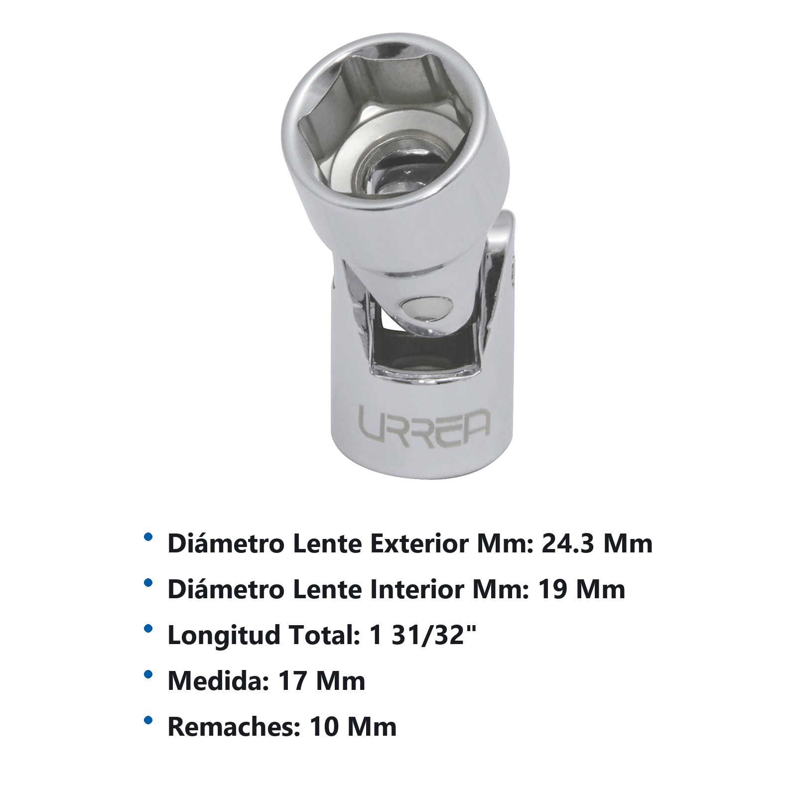 Dado flexible cuadro de 3/8", 6 puntas, métrico, 17 mm Urrea - Imagen 3