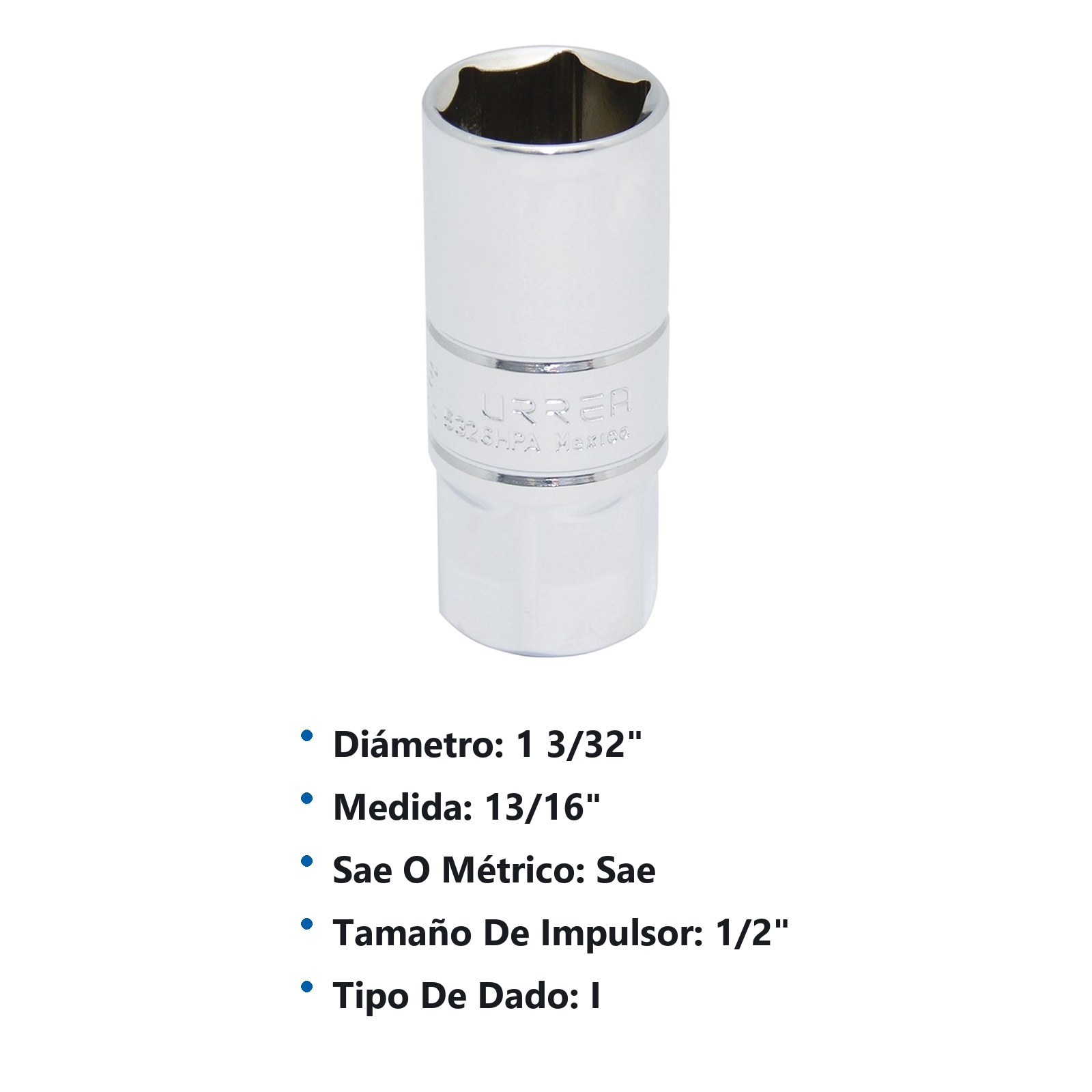 Dado para bujía con neopreno cuadro de 1/2", 13/16" en pulgadas Urrea - Imagen 2