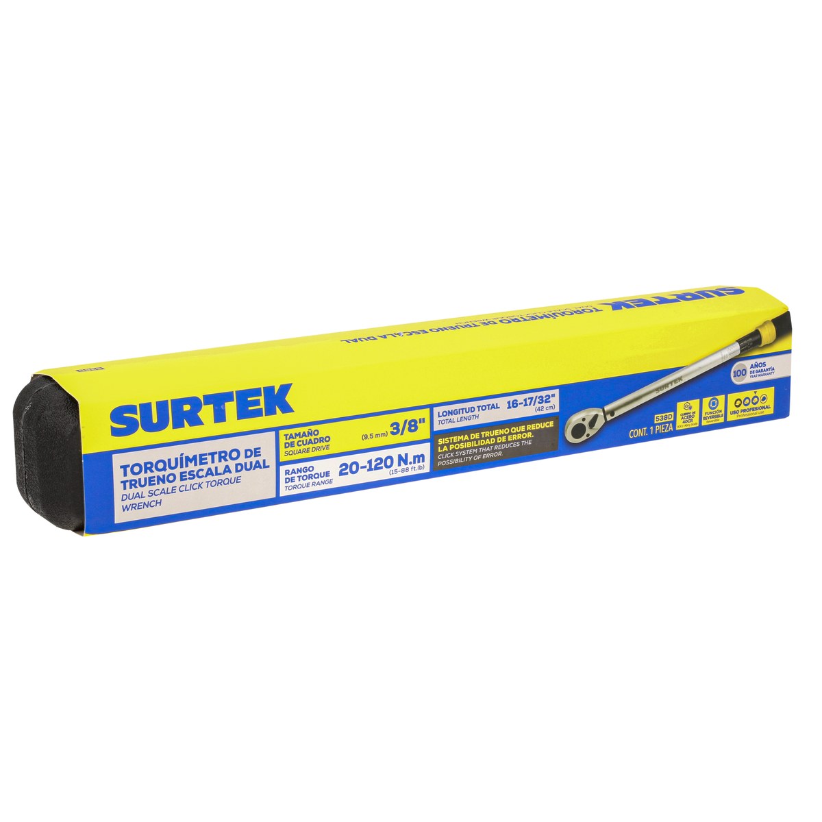 Torquímetro de truneo una escala dual cuadro de 3/8", 20-120 Nm (15-88.5 ft-lb) Surtek - Imagen 2