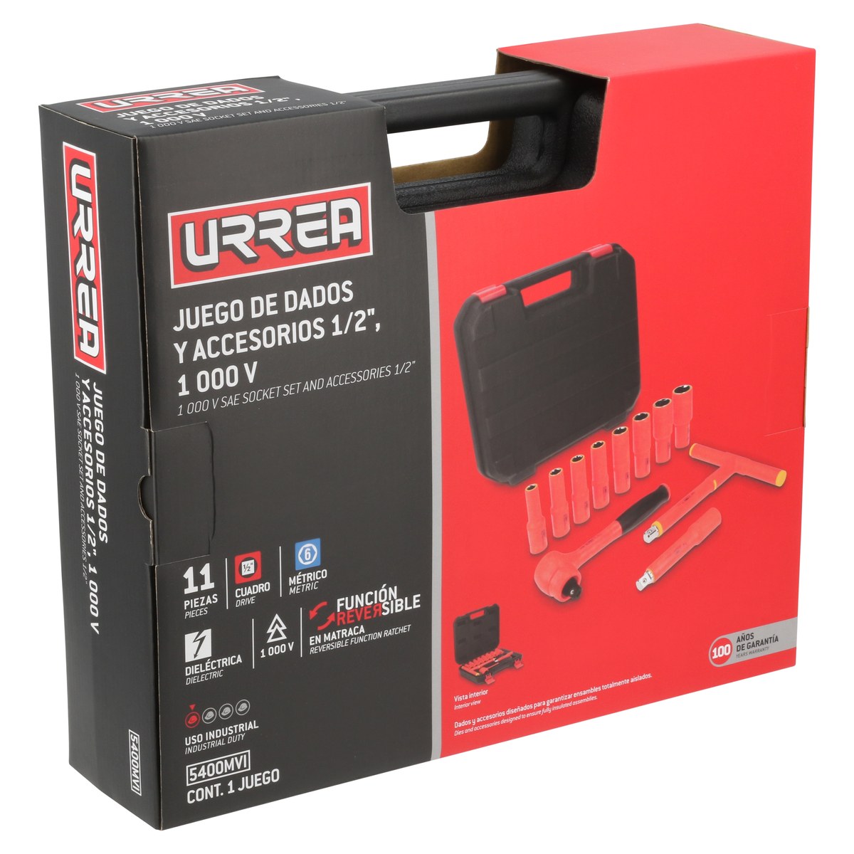 Juego de dados y accesorios cuadro de 1/2" métricos para 1000 V, 11 piezas Urrea - Imagen 3