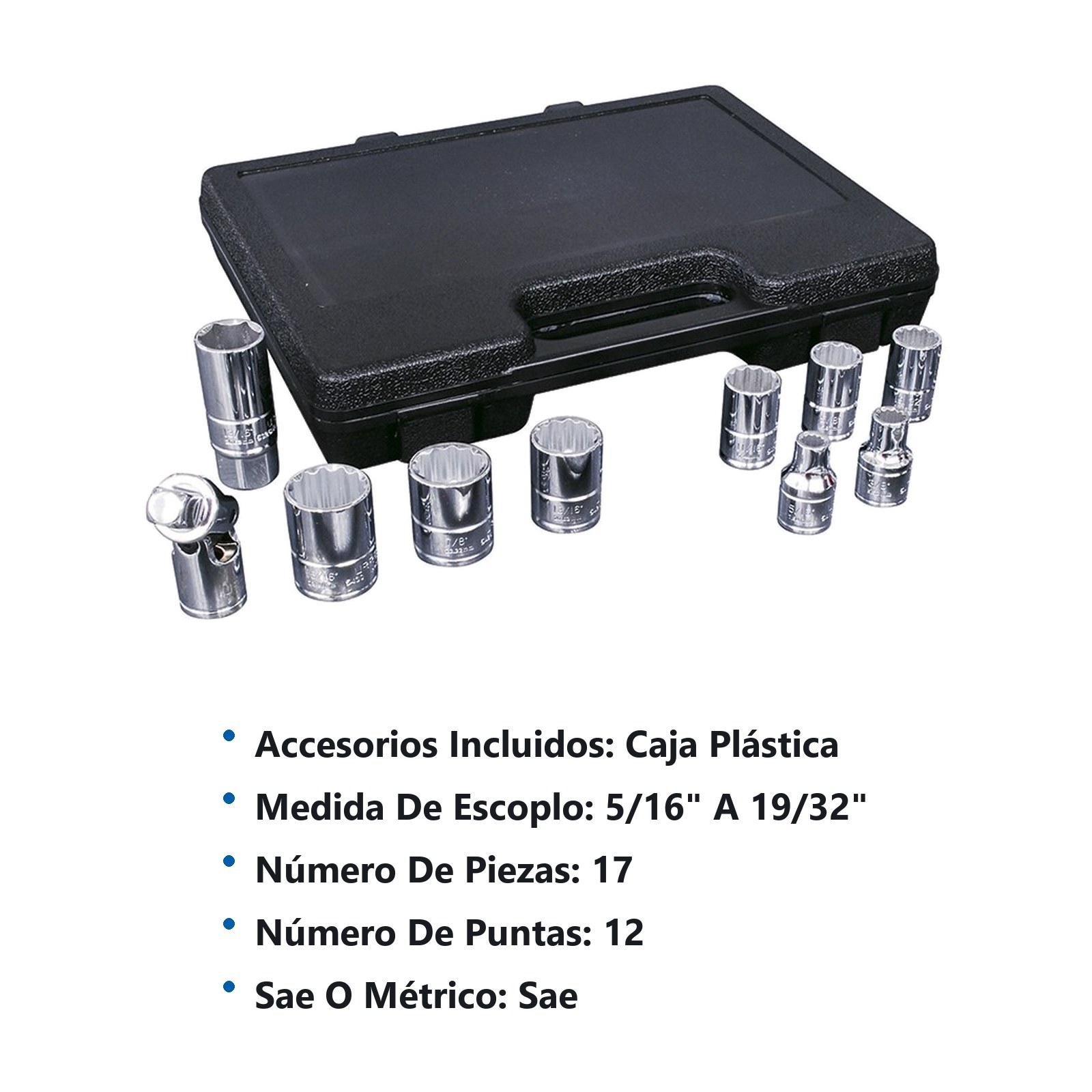 Juego de dados y accesorios cuadro de 1/2" en pulgadas, 17 piezas Urrea - Imagen 3