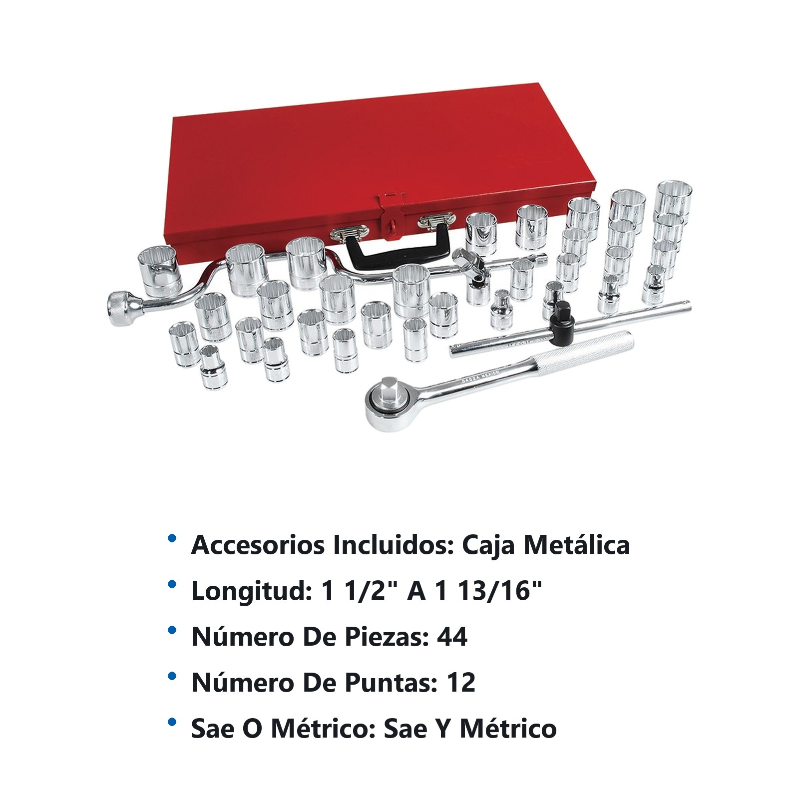 Juego de dados y accesorios cuadro de 1/2" combinado, 44 piezas Urrea - Imagen 3