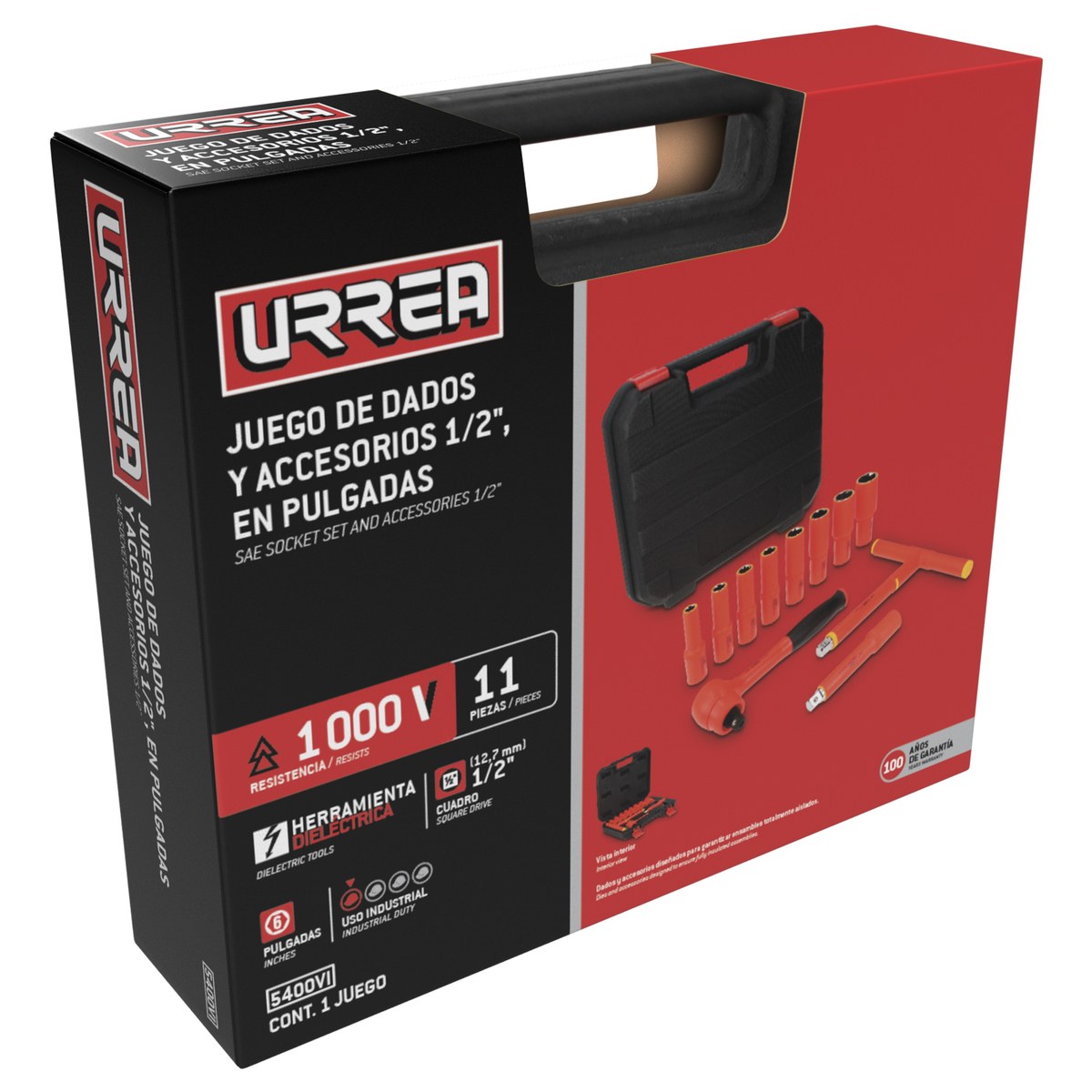 Juego de dados y accesorios cuadro de 1/2" en pulgadas para 1000 V, 11 piezas Urrea - Imagen 3