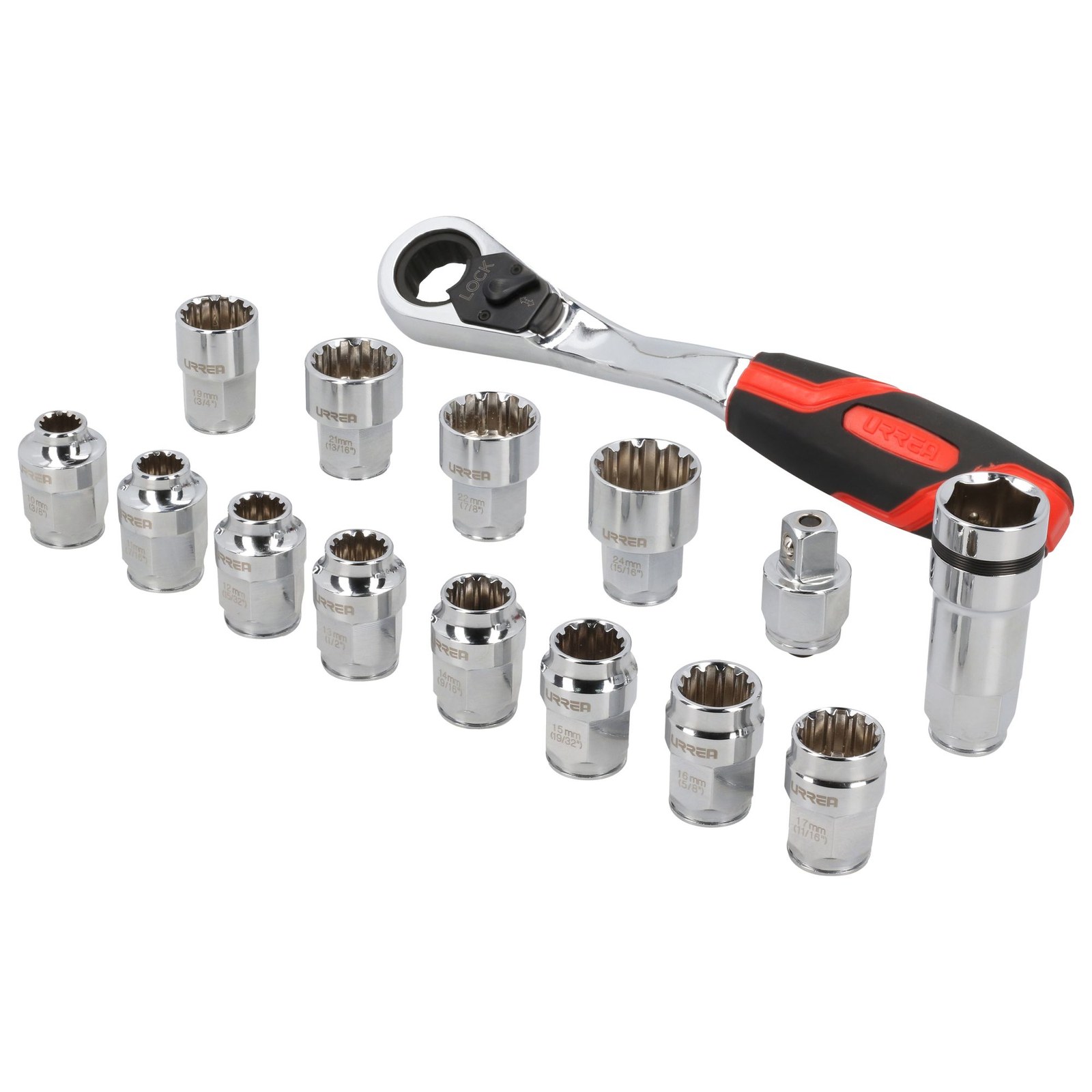 Juego de dados y accesorios cuadro de 1/2" Go-Through combinado, 15 piezas Urrea - Imagen 2
