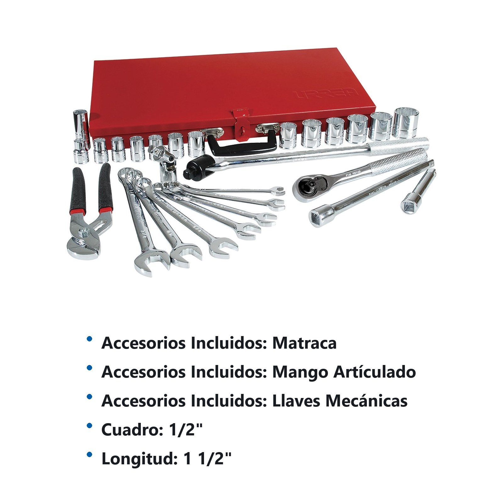 Juego de dados y accesorios cuadro de 1/2" en pulgadas, 28 piezas Urrea - Imagen 3