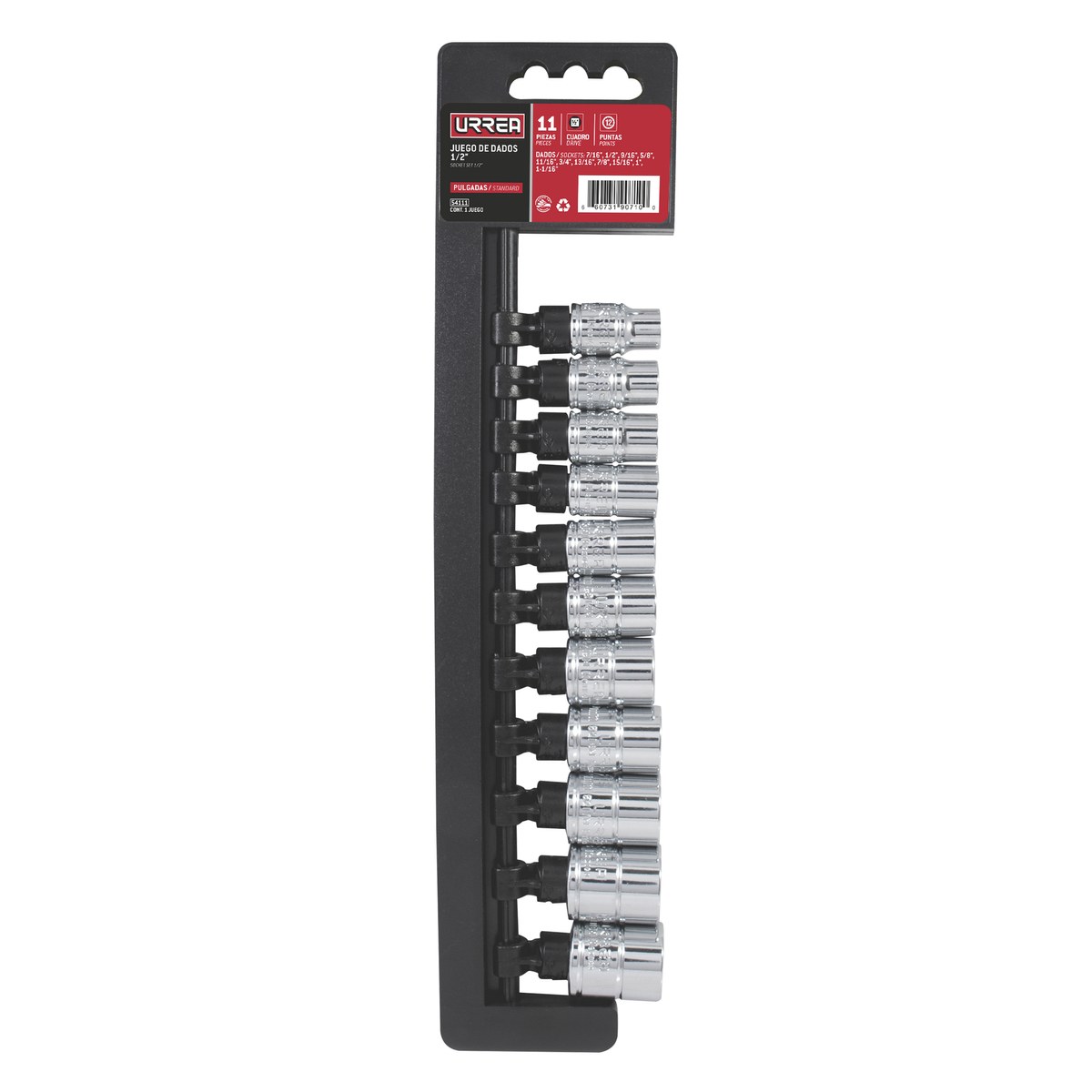 Juego de dados cuadro de 1/2", 12 puntas, en pulgadas,11 piezas Urrea - Imagen 2