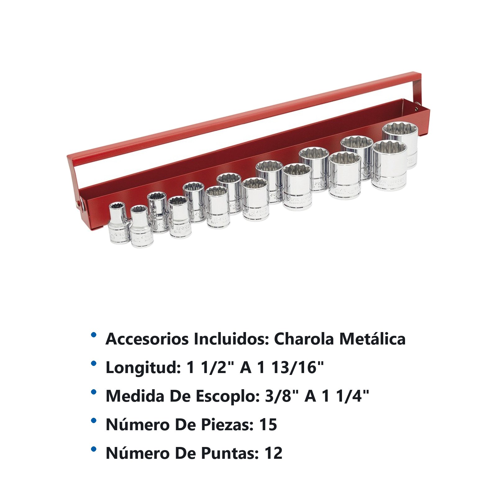 Juego de dados cuadro de 1/2", 12 puntas, en pulgadas, 15 piezas Urrea - Imagen 3