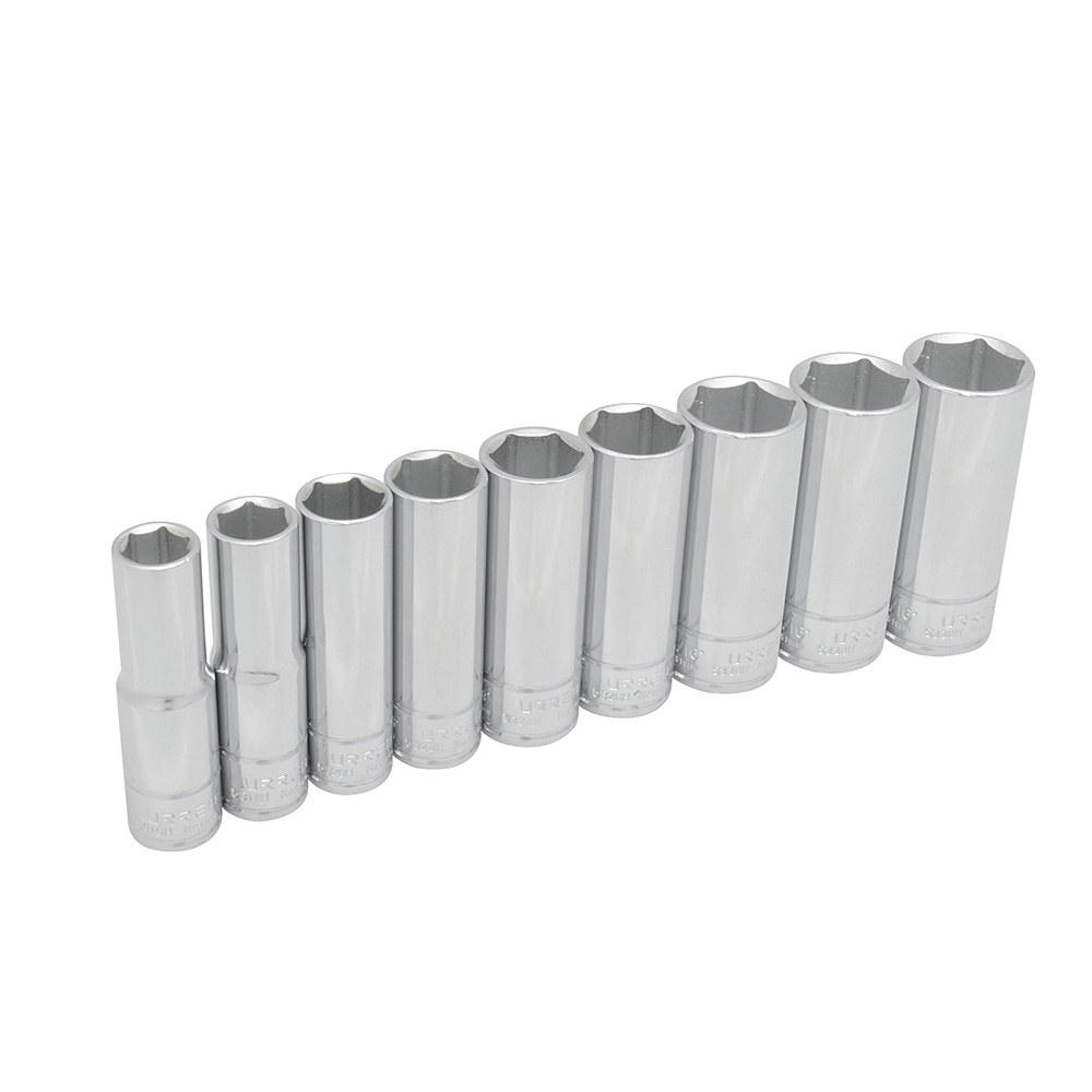 Juego de dados largos cuadro de 1/2", 6 puntas, en pulgadas, 9 piezas Urrea