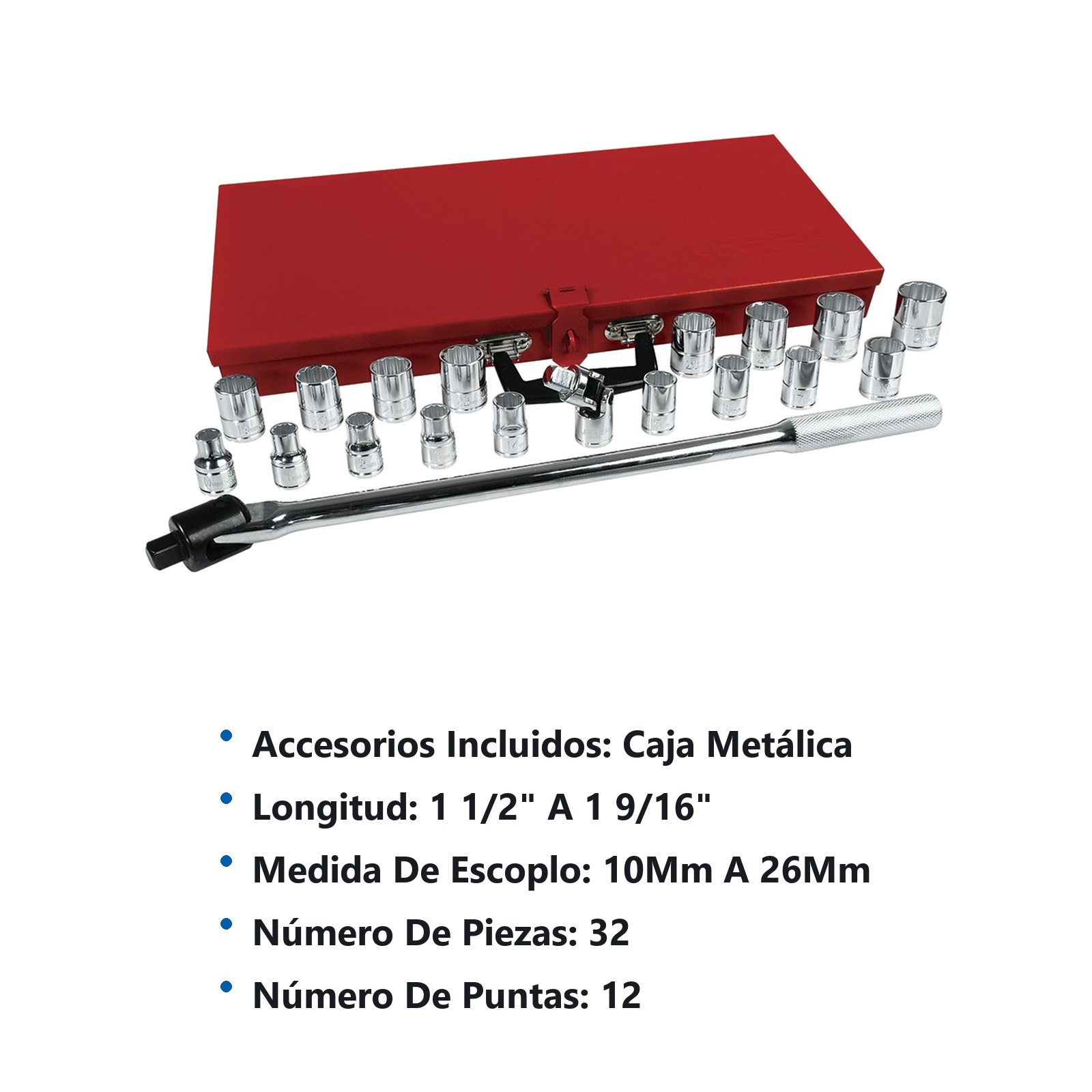 Juego de dados y accesorios cuadro de 1/2" métrico, 23 piezas Urrea - Imagen 3