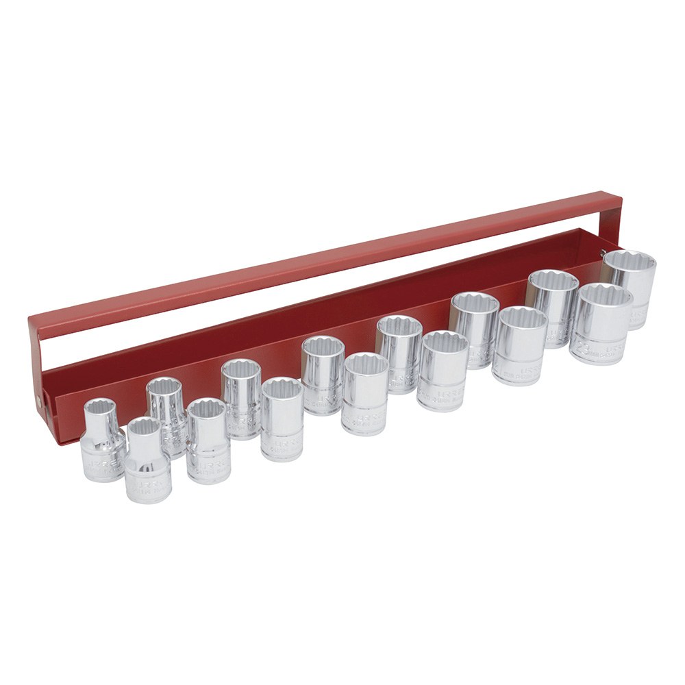 Juego de dados cuadro de 1/2", 12 puntas, métricos, 15 piezas Urrea
