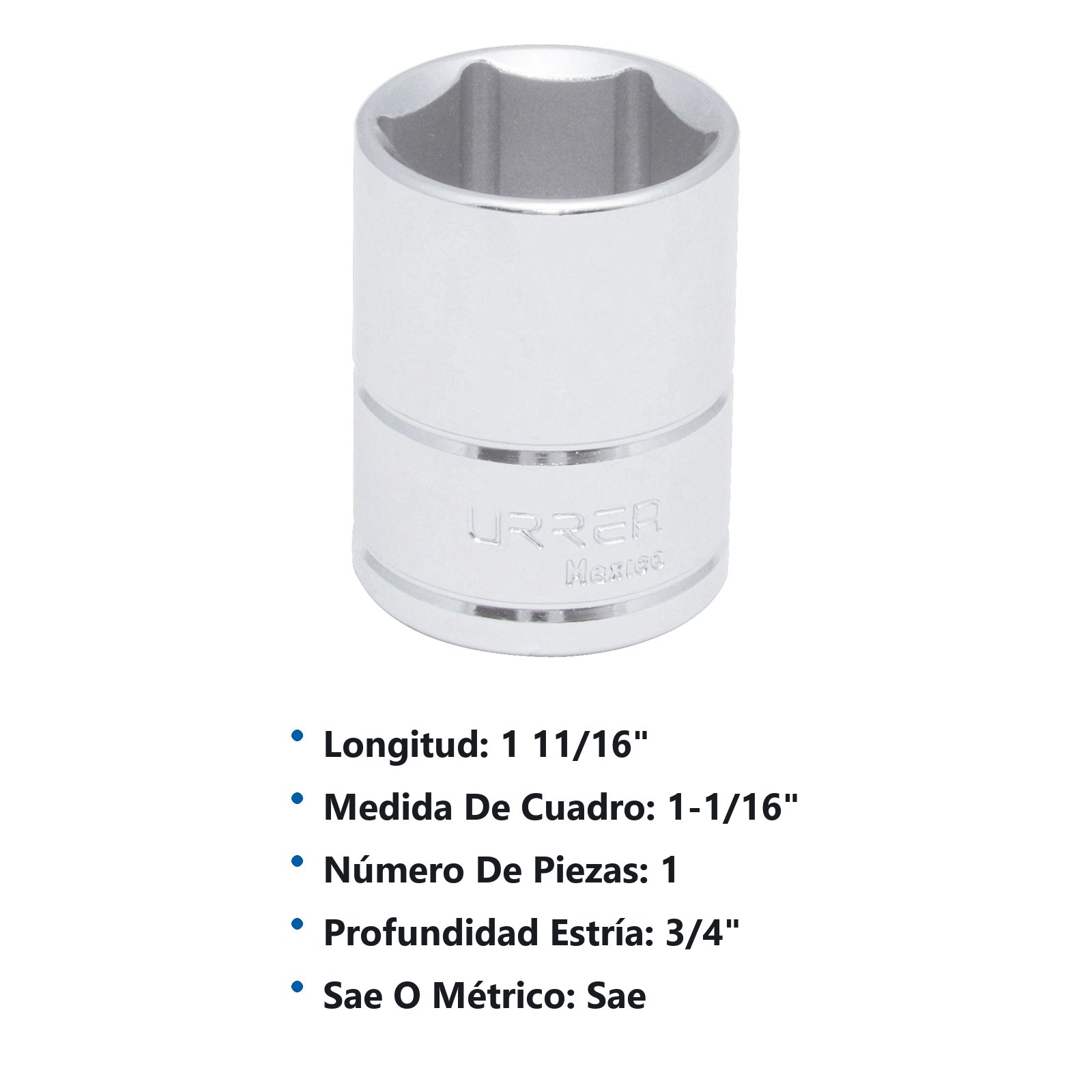 Dado cuadro de 1/2", 6 puntas, en pulgadas, 1-1/16" Urrea - Imagen 3