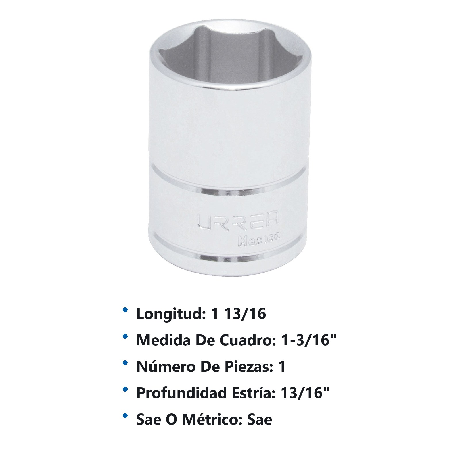 Dado cuadro de 1/2", 6 puntas, en pulgadas, 1-3/16" Urrea - Imagen 3