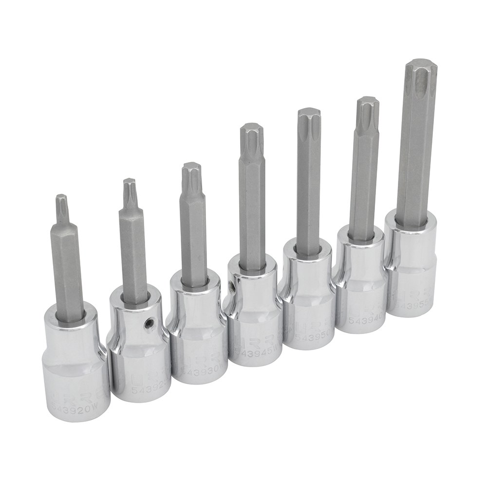 Juego de dados con punta torx cuadro de 1/2", en riel, 7 piezas Urrea