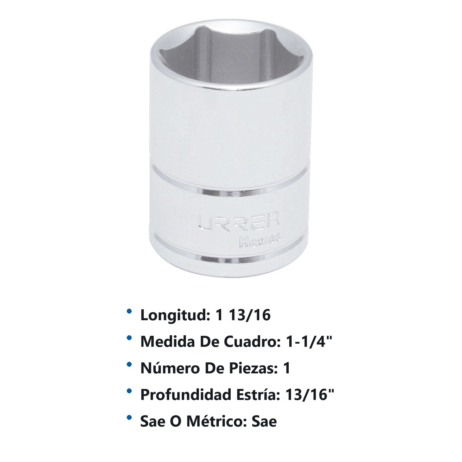 Dado cuadro de 1/2", 6 puntas, en pulgadas, 1-1/4" Urrea - Imagen 3