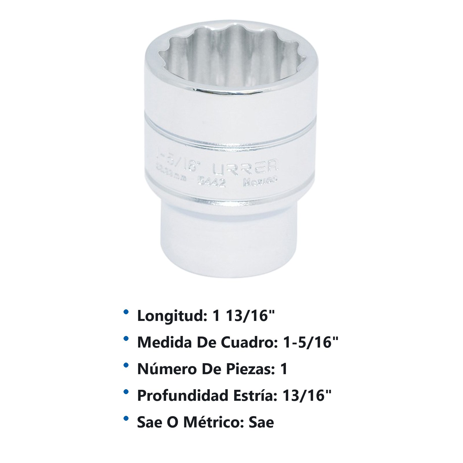Dado cuadro de 1/2", 12 puntas, en pulgadas, 1-5/16" Urrea - Imagen 3