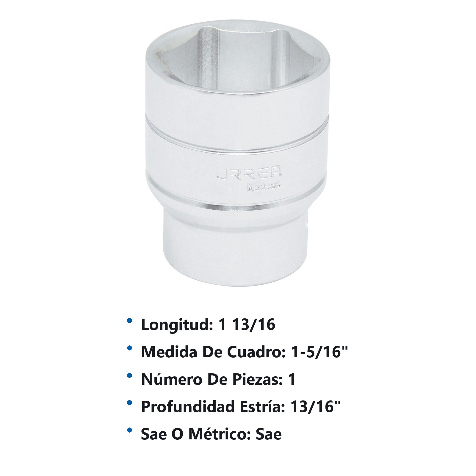 Dado cuadro de 1/2", 6 puntas, en pulgadas, 1-5/16" Urrea - Imagen 3