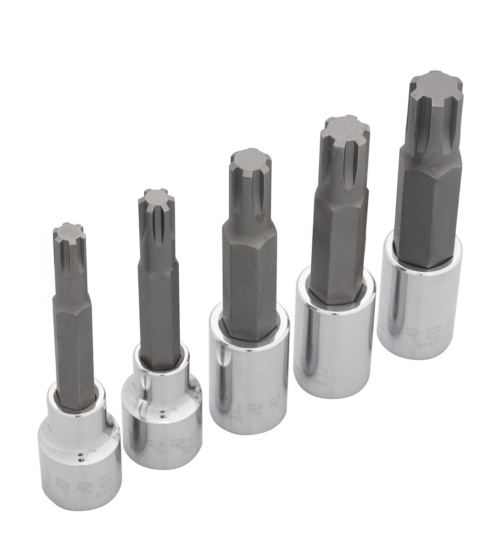 Juego de dados con punta ribe cuadro de 1/2", en riel, 5 piezas Urrea