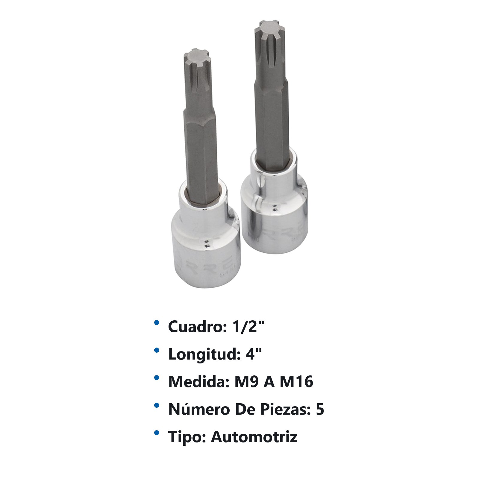 Juego de dados con punta ribe cuadro de 1/2", en riel, 5 piezas Urrea - Imagen 2