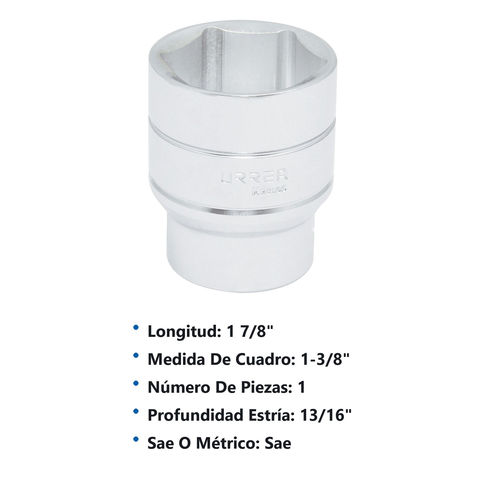 Dado cuadro de 1/2", 6 puntas, en pulgadas, 1-3/8" Urrea - Imagen 3