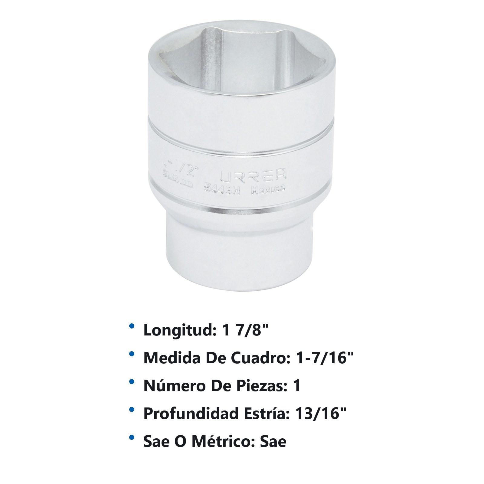 Dado cuadro de 1/2", 6 puntas, en pulgadas, 1-7/16" Urrea - Imagen 3