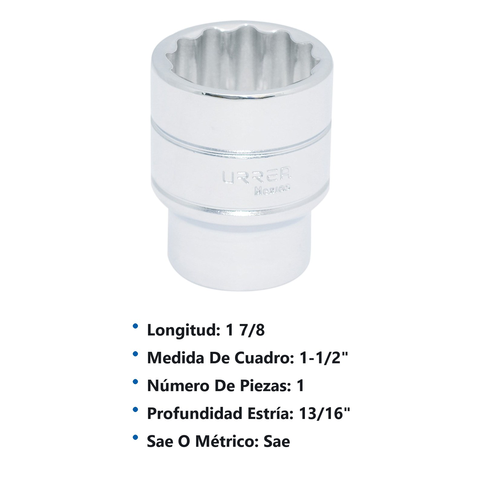 Dado cuadro de 1/2", 12 puntas, en pulgadas, 1-1/2" Urrea - Imagen 3