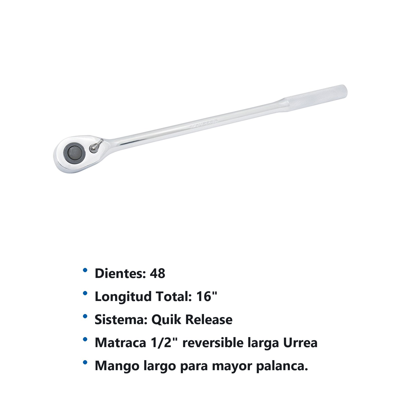 Matraca reversible mango largo, quick release, para dado cuadro de 1/2" Urrea - Imagen 3
