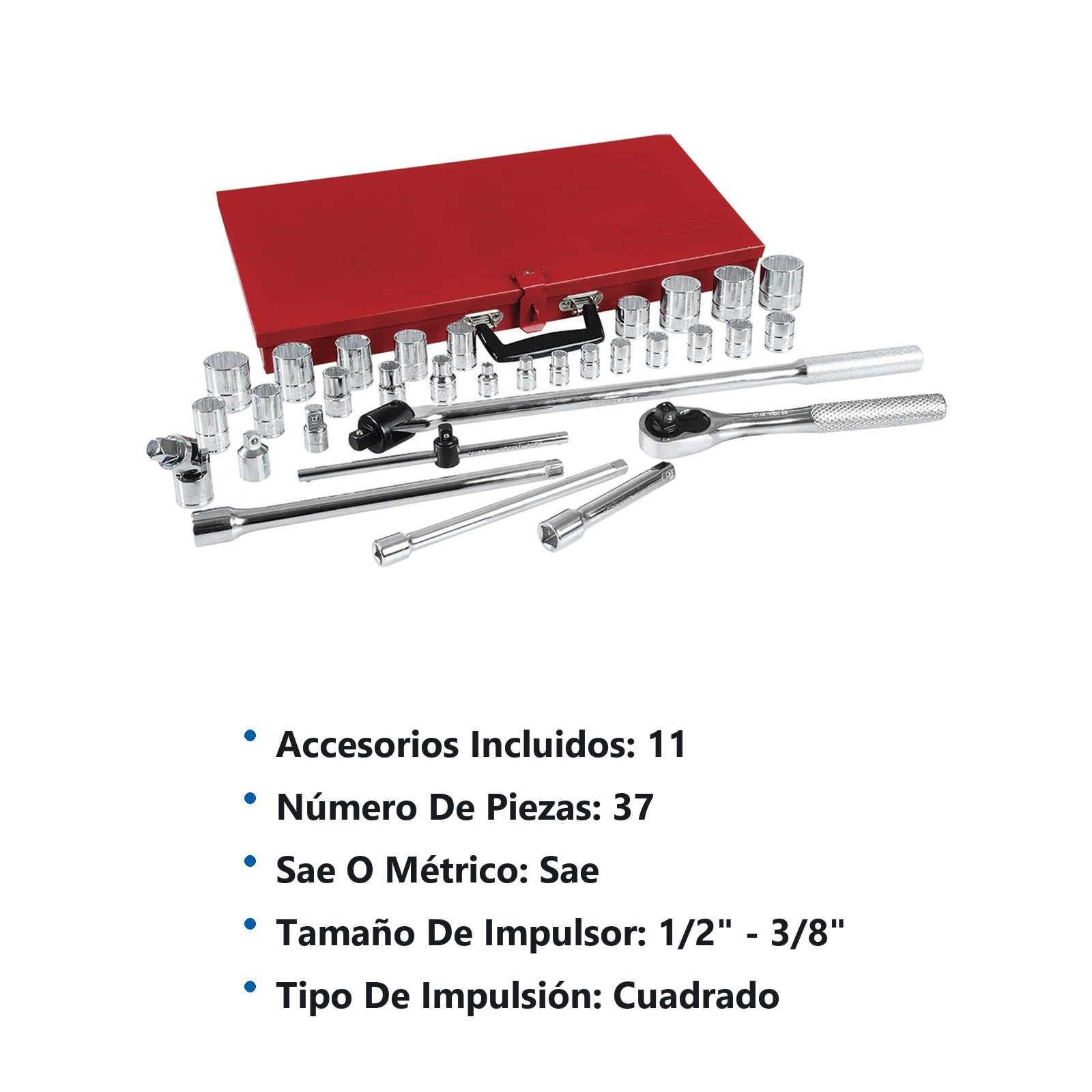 Juego de dados y accesorios cuadro de 3/8" y 1/2" en pulgadas, 37 piezas Urrea - Imagen 3