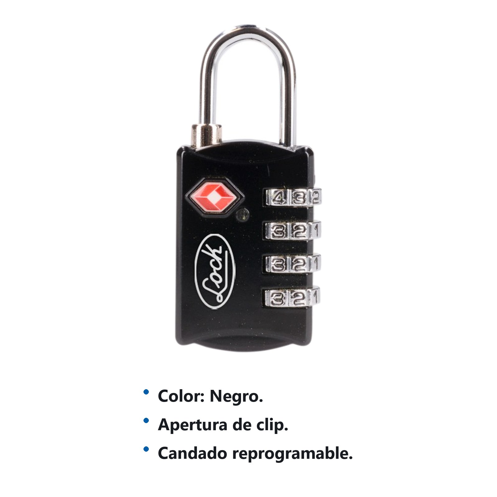 Candado de combinación programable TSA para maleta, negro 30 mm Lock - Imagen 2